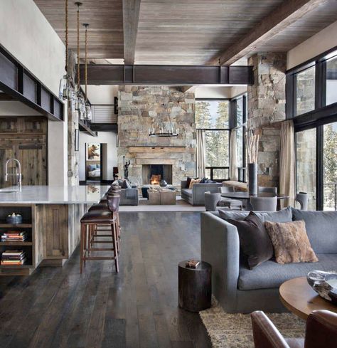 Mountain Home Interiors, Modern Appartement, Elegant Living Room Design, Modern Mountain Home, Modern Mountain, Mountain Modern, Elegant Living Room, Modern Cabin, Room Decorating