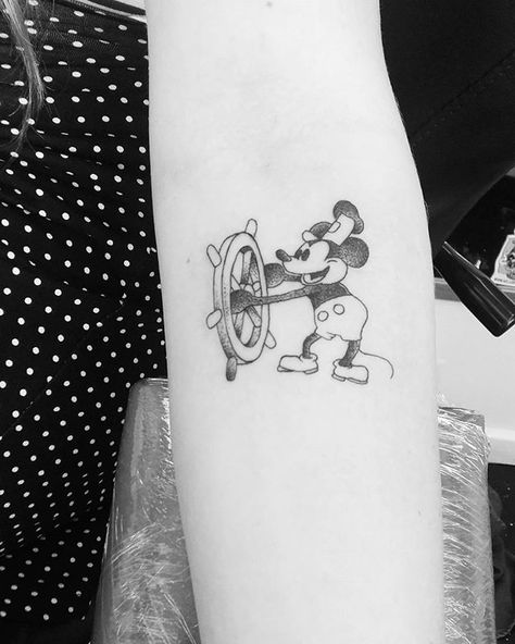 SO unbelievably happy with my first tattoo! @_amybilling caught what I wanted perfectly and I think it looks wonderful ☺ Next stop, animation student!! #disneytattoo #animation #steamboatwillie #firsttattoo #disney #inkeddisney Classic Disney Tattoos, Steamboat Willie Tattoo, Mickey Tattoos, John Tattoo, Coyote Tattoo, Mickey Tattoo, Tattoo Disney, Disney Sleeve, Disney Tattoo