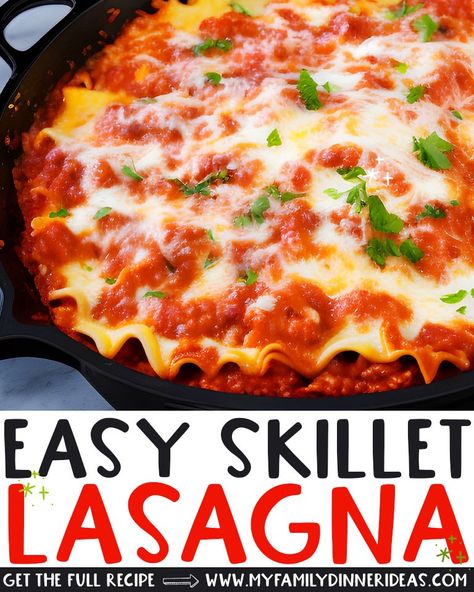 Skillet Lasagna Easy, Rigatoni Pie, Skillet Lasagna Recipe, Dried Basil Leaves, Skillet Lasagna, Spaghetti Meatballs, Weekday Dinner, Easy Skillet, Baked Ziti