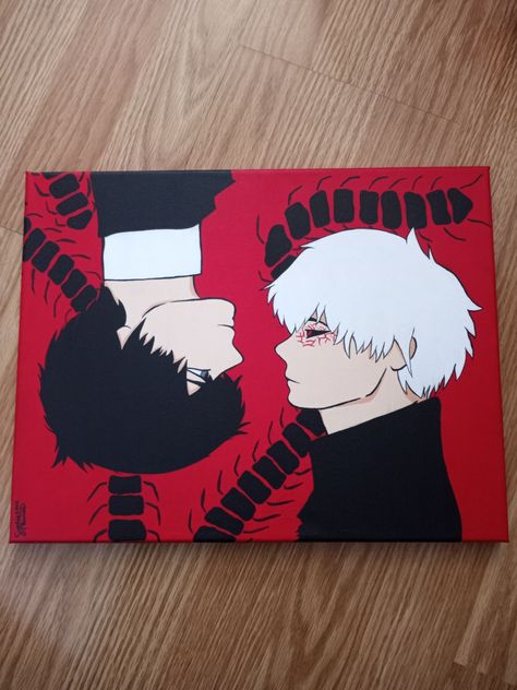 Akatsuki Canvas Painting, Naruto Canvas Painting Easy, Ken Kaneki Drawing, Tokyo Ghoul Painting Easy, Naruto Canvas Painting, Tokyo Ghoul Painting, Anime Paintings Canvases, Gon And Killua Canvas Painting, Tokyo Ghoul Ken Kaneki