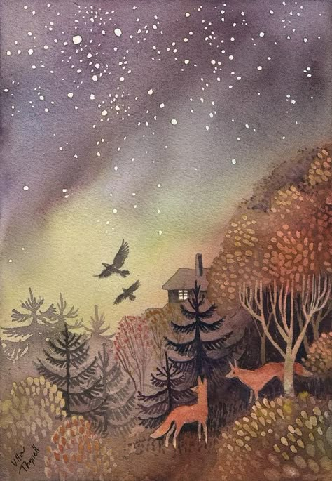 Ulla Thynell, Whimsical Landscape, Negative Painting, Watercolor Forest, Forest Painting, Fairytale Art, Foto Art, Sky Art, Arte Fantasy