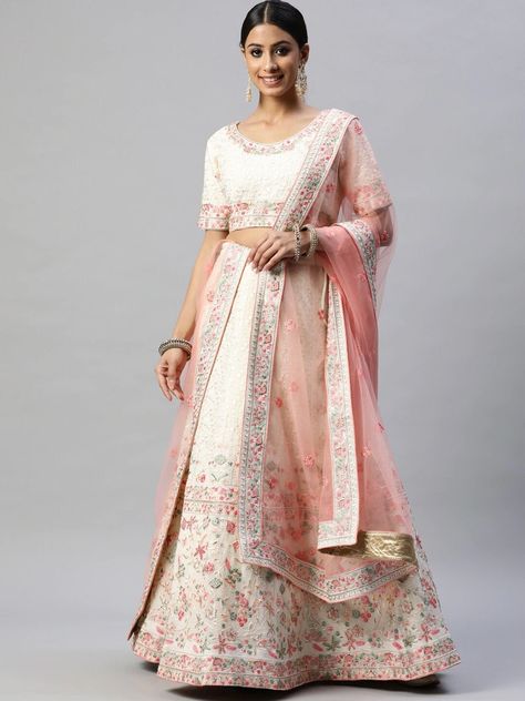 Peach Dupatta, Peach Lehenga, Lehenga And Blouse, White Lehenga, Georgette Lehenga, Lehenga Fabric, Embroidered Lehenga, Georgette Blouse, Lehenga Blouse