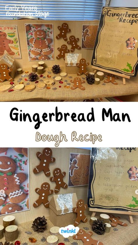 Click on the pin for a great gingerbread dough recipe - let the children make their own gingerbread men this christmas. Special thanks to @eyfswonder Gingerbread Provocation, Gingerbread Eyfs Activities, Gingerbread Man Eyfs Activities, Gingerbread Cloud Dough, Gingerbread Man Eyfs, Gingerbread Dough Recipe, Cloud Dough Recipe, Christmas Eyfs, Gingerbread Day