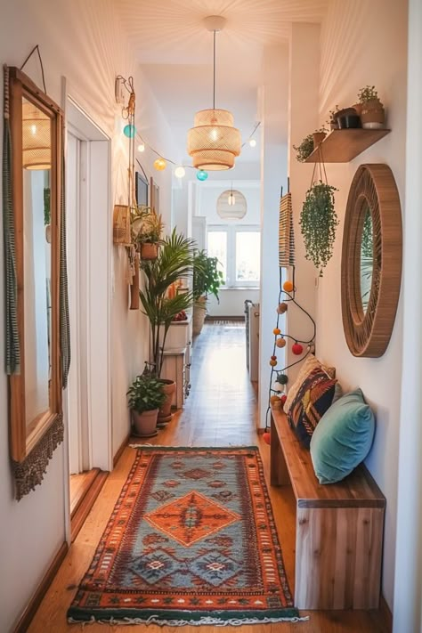 Entrance Aesthetic, Long Narrow Hallway Decorating, Boho Hallway Decor, Long Narrow Hallway Ideas, Narrow Hallway Decorating Ideas, Long Narrow Hallway, Boho Hallway, Narrow Hallway Ideas, Entrance Way