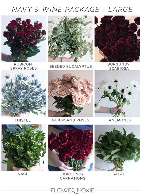 Navy and Wine Large Package | DIY Wedding Flowers | Flower Moxie Navy And Burgundy Wedding Flowers, Navy And Wine Wedding Colors, Burgundy Flower Centerpieces, Wine Wedding Flowers, 7 Bridesmaids, January Wedding Flowers, Lana Wedding, Moody Wedding Flowers, Wine Colored Wedding