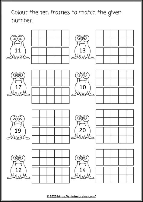 Numbers 16-20 Worksheets, Ten Frame Worksheet, 1-20 Worksheet, Numbers 1 20 Worksheets Free Printable, Kindergarten Math Sheets, Numbers Preschool Printables, Preschool Homework, Ten Frames Kindergarten, Maths Learning