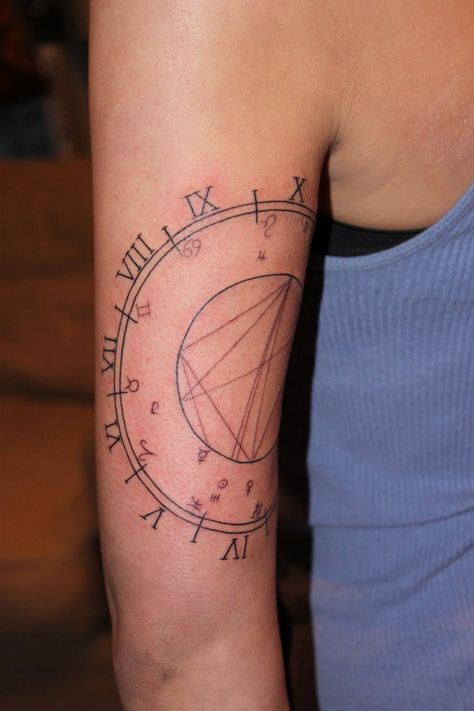 Astro birth chart tattoo idea Birth Chart Tattoo, Compass Tattoo Meaning, Wanderlust Tattoo, Astrology Tattoo, Incredible Tattoos, Spiritual Tattoos, Star Chart, Tattoo Videos, Star Tattoos