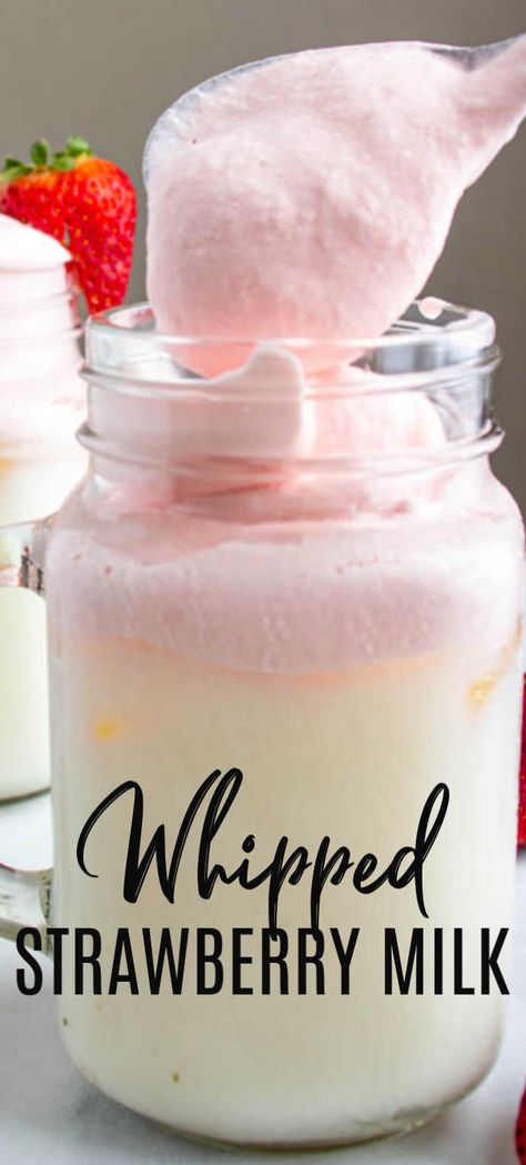 Find out how to make The BEST Whipped Strawberry Milk Drink! Super easy drink with just 3 ingredients! Strawberry Dalgona, Nesquik Strawberry, Strawberry Milk Recipe, Whipped Coconut Milk, Iced Hot Chocolate, Milk Drinks, Strawberry Fluff, Viral Food, Fruity Treats