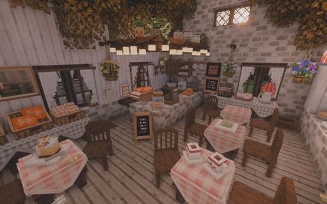 #minecraft #coffee #coffeeshop Minecraft Cafe Build Interior, Cute Minecraft Coffee Shop, Minecraft Cat Cafe Interior, Minecraft Cottagecore Cafe, Minecraft Cafe Build Cottagecore, Minecraft Coffee Shop, Minecraft Cafe Interior, Cafe Minecraft, Brick Cafe