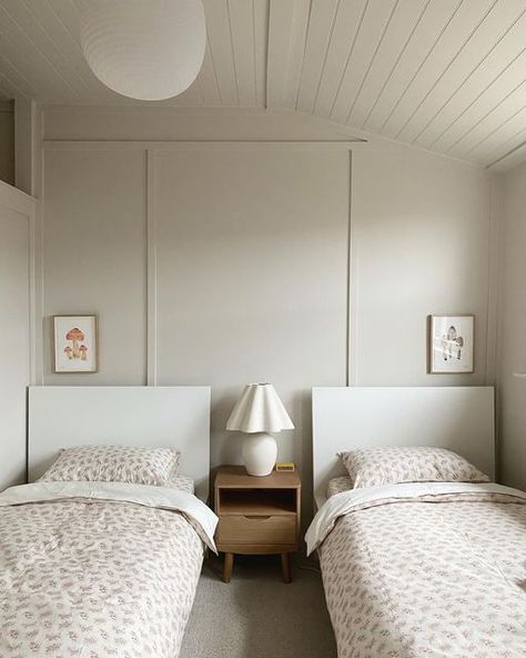 nune on Instagram: "this is just a quick iphone snap but while our studio is closed for the month of august, we’ve been tinkering away furnishing a little house in dorset. here’s a peek at the kids’ twin room.." Minimalist Twin Bedroom, Little Greene Joanna, Small Country Homes, Iphone Snap, Month Of August, August Month, Twin Bedroom, Little Greene Paint, Twins Room