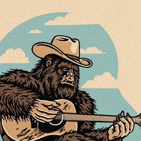 Sam Larson on Instagram: "SASQUATCH BLUES. Clearly still listening to cryptid podcasts all day. Swipe for close ups. Thanks for checking out my art!  #illustration #sasquatch #bigfoot" Bigfoot Art Drawings, Sasquatch Painting, Sasquatch Cartoon, Cryptid Illustration, Sasquatch Drawing, Sasquatch Illustration, Big Foot Art, Sasquatch Tattoo, Bigfoot Cartoon