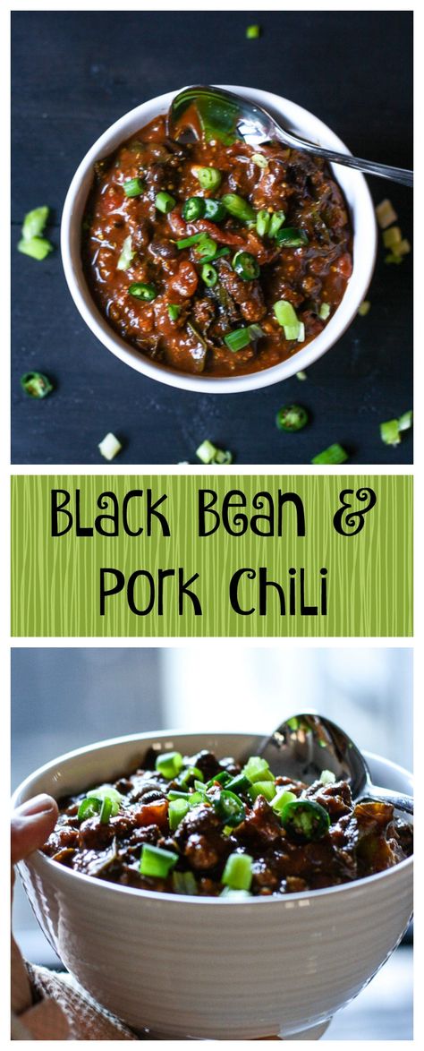 This Black Bean And Pork Chili is amazing. It's made with bone broth and tons of healing spices. It's easy and delicious and perfect for football season. Pork And Black Bean Chili, Pork Chili Recipe, Healing Spices, Pork Chili, Chile Recipes, Black Bean Chili, Recipes Paleo, Bean Chili, Baked Pork