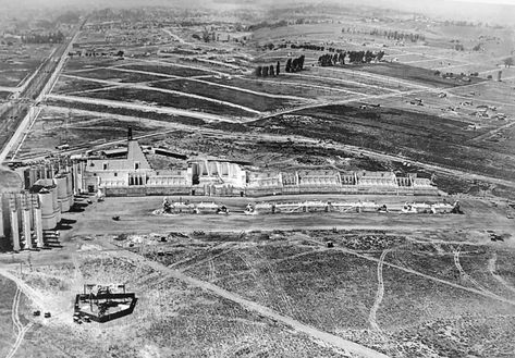 Aerial shot of MGM's Circus Maximus set for "Ben-Hur" at La Cienega and Venice Boulevards, Los Angeles, 1924 | Movie Studio Set, Chariot Race, Garden Of Allah, Boxed Lunch, Silent Films, 5 A Day, Circus Maximus, Ca History, Ben Hur