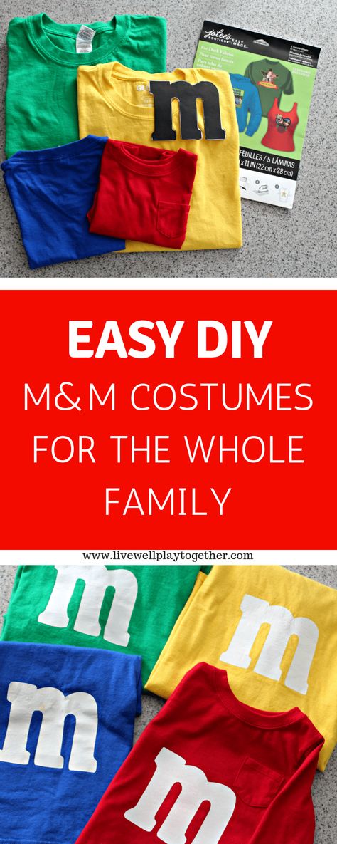 Last Minute DIY M&M Costumes - Live Well Play Together M&m Family Costume, M And M Costume Diy, M And M Halloween Costumes Group, M M Costume Group, M&m Halloween Costumes, M And M Costume Group, Easy Diy Family Costumes, M M Halloween Costume Group, M And M Halloween Costume