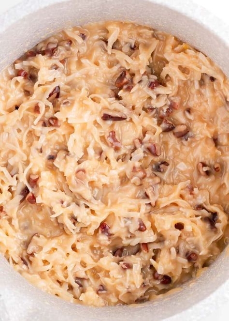 Easy Coconut Pecan Frosting - I Heart Naptime Coconut Pecan Frosting No Eggs, Coconut Pecan Desserts, Homemade Coconut Pecan Frosting, German Chocolate Cake Frosting Sweetened Condensed Milk, Bakers German Chocolate Cake Recipe Coconut Pecan Frosting, German Chocolate Cake Frosting No Eggs, Pecan Coconut Frosting, Coconut Pecan Frosting German Chocolate, Keto German Chocolate Frosting