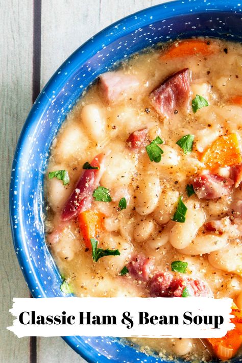 Warm and thick, ham and bean soup is a staple in our house when the weather begins to cool off. Such simple ingredients can make a decedent meal that the whole family can enjoy. Using a crock-pot makes this meal so easy to throw together before you head out the door to enjoy for an effortless dinner. Just don't forget to soak your beans the night before! Thick Ham And Bean Soup, Bean Soup Slow Cooker, Gf Soup, Soup Slow Cooker, Simple Supper, Ham And Bean, Seasonal Eating, Soup Beans, Ham Soup