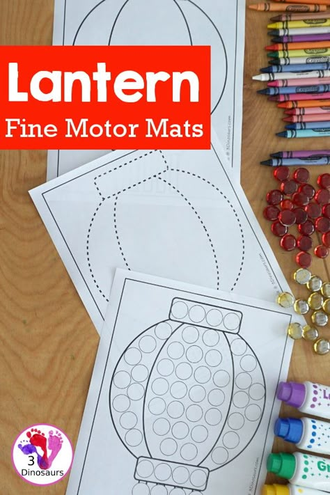 Free Lantern Fine Motor Printables - with lantern templates, lantern tracing mat, lantern dot marker mat all to work on fine motor skills for Lunar New Years and Chinese New Year- 3Dinosaurs.com- 3Dinosaurs.com #finemotormat #kindergarten #prek #preschool #lunarnewyear #lanterntemplate Lunar New Year Lesson For Kids, Lunar New Year For Preschool, Lunar New Year Activities For Toddlers, Kindergarten Chinese New Year, Lunar New Year Crafts For Toddlers, Chinese New Year Fine Motor Activities, Chinese Activities For Preschool, Chinese New Year Lantern Craft, Lunar New Year Lantern Craft