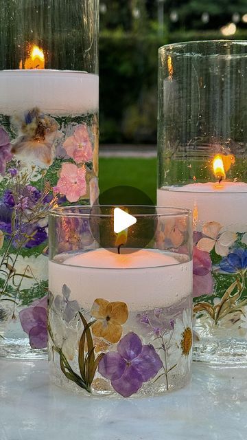 Leslie Saeta on Instagram: "DIY Pressed flowers are a beautiful and charming addition to any home decor.   I dried and pressed flowers from my backyard using a microwave flower press.   It only took only 60 seconds.   When made into candle holders, the flowers are stunning.  These delicate creations bring a touch of nature indoors and can be customized to fit any style or occasion.   Whether you want to create a romantic centerpiece, a whimsical decoration, or a unique gift, DIY pressed flowers are a fun craft.  Comment FLOWERS711 below and I will DM you the direct link.   https://my100yearoldhome.com/diy-pressed-flowers/" Pressed Flower Centerpiece, Diy Candles With Dried Flowers, Resin Flower Crafts, Pressed Flowers Ideas, Diy Pressed Flowers, Candles With Dried Flowers, Home Made Candles, Microwave Flower Press, Pressed Flower Candles