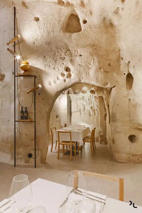 Matera Italy, Small Bars, Weathering Steel, Old Room, Stone Walls, Ice Age, Oak Furniture, Glass Holders, The Restaurant