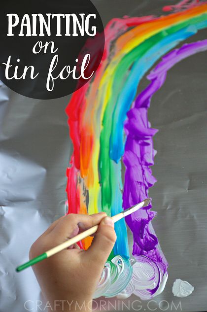 Painting on Aluminum Foil (Kids Art Activity) - Crafty Morning Crafty Morning, Aluminum Foil Art, Spring Crafts For Kids, Handprint Craft, Cool Art Projects, Tin Foil, Foil Art, Crafty Kids, Art Activities For Kids