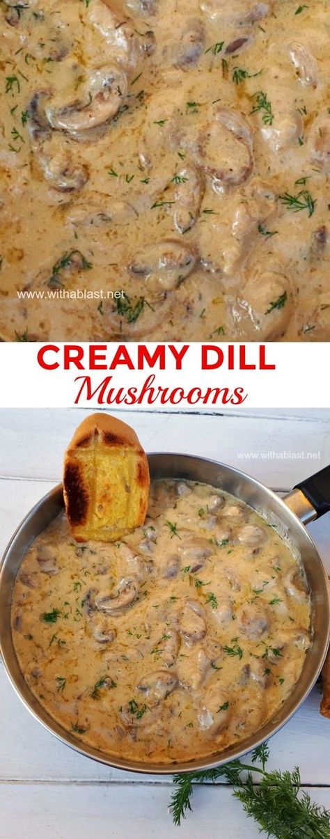 This is divine ! Imagine scooping up creamy Mushrooms with Garlic toast and dipping in the sauce ! Serve as an Appetizer or Side Dish Mushroom And Dill Sauce, Mushroom Dill Sauce, Garlic Toast, Mushroom Dish, Vegan Cream, Dill Sauce, Easy Meal Ideas, Creamy Mushrooms, The Sauce