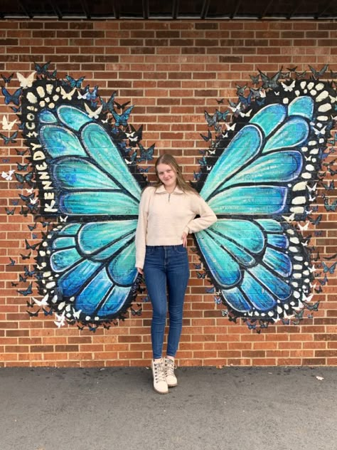 Butterfly Mural, Kids Church Decor, Massage Room Design, Angel Wings Wall Art, Selfie Wall, Angel Wall Art, Angel Wings Wall, Butterfly Artwork, Wing Wall