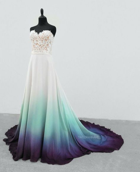 Canvas Bridal, Wedding Dress Colorful, Dye Wedding Dress, Ombre Wedding Dress, Ombre Wedding, Cute Prom Dresses, Fantasy Gowns, Pretty Prom Dresses, Fantasy Dress