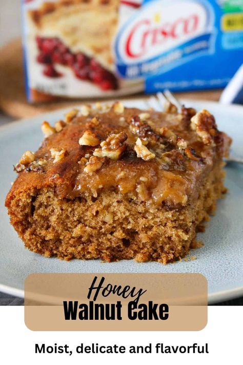 Moist, very delicate and full of amazing texture and flavor, this Honey Walnut Cake is a simple but ultimately pleasing cake for any occasion! #honeycake #walnutcake #bakingideas #dessertideas #bakinginspo Honey Walnut Cake, Honey Nut Cake, Walnut Desserts, Mouthwatering Desserts, Creaming Method, Honey Walnut, Vegan Meat, Walnut Cake, Honey Cake