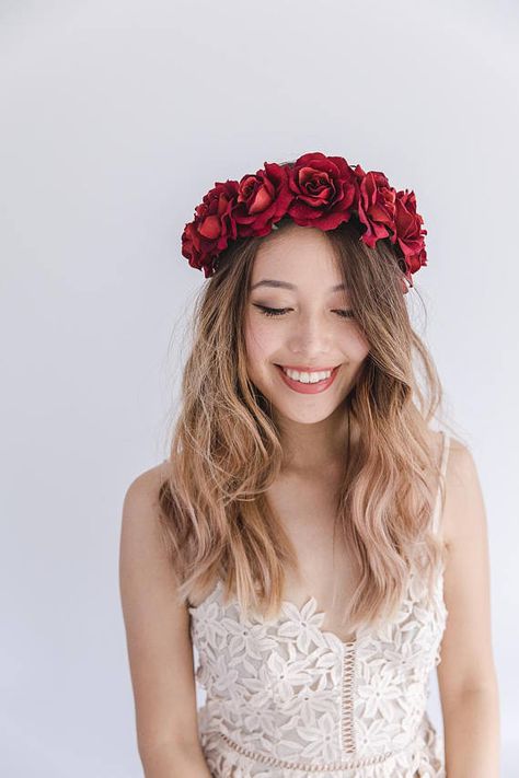 35 Beautiful Wedding Flower Crowns |  | Wedding Flower Crowns, Floral Hair Crown, Flowers Crown, Wedding Party Flowers, Rose Flower Crown, Red Wedding Flowers, Flower Tiara, Rose Crown, Beautiful Wedding Flowers