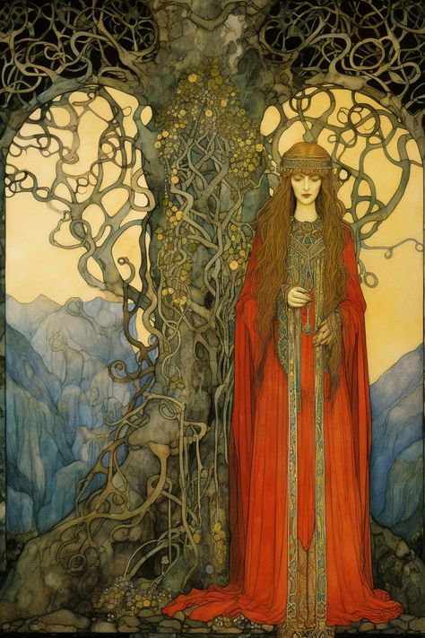 Sacred Grove, Art Nouveau Illustration, Fairytale Illustration, Celestial Art, Celtic Art, Goddess Art, Fairytale Art, Mystical Art, Whimsical Art