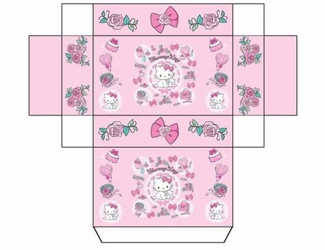 Printable Hello Kitty Box Charmy Kitty, Cupcake Boxes Template, Hello Kitty Printables, Barbie Printables, Anniversaire Diy, Printable Box, Hello Kitty Crafts, Paper Toys Template, Diy Doll Miniatures