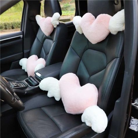 Cartoon Wings, Car Seat Pillow, Pink Car Accessories, Seat Pillow, Angel Wings Design, Girly Car Accessories, Cute Love Heart, Car Headrest, Car Head