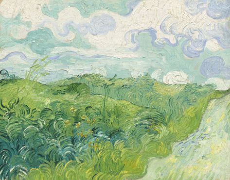 Vincent van Gogh oil painting #painting #landscape #4K #wallpaper #hdwallpaper #desktop Van Gogh Landscapes, Green Wheat, Dante Gabriel Rossetti, Arte Van Gogh, Van Gogh Paintings, Wheat Fields, Henri Rousseau, Van Gogh Art, Hur Man Målar