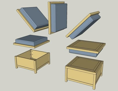 Diy Footstool, Diy Storage Ottoman, Cnc Furniture Plans, Diy Space Saving, Pocket Hole Joinery, Diy Ottoman, Furniture Building, Boat Life, Storage Stool