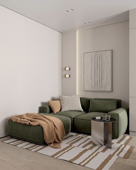 Green Color Palette Living Room, Navy Sofa Living Room, Green Couch Living Room, Green Sofa Living Room, Living Room Wall Units, Modern Contemporary Living Room, Small Apartment Design, Living Room Design Decor, Decor Home Living Room