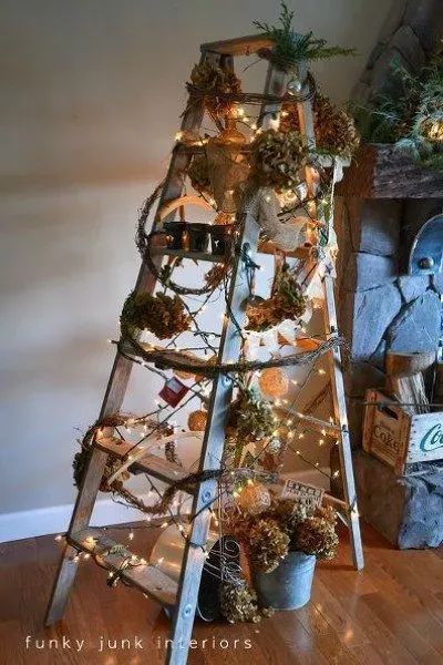 s 20 fake christmas trees you ll wish you d seen sooner, christmas decorations, repurposing upcycling, seasonal holiday decor, Lights and Ladders Ladder Tree, Ladder Christmas Tree, Christmas Ladder, Ladder Ideas, Fake Christmas Trees, Old Ladder, Tree Day, Funky Junk Interiors, Alternative Christmas