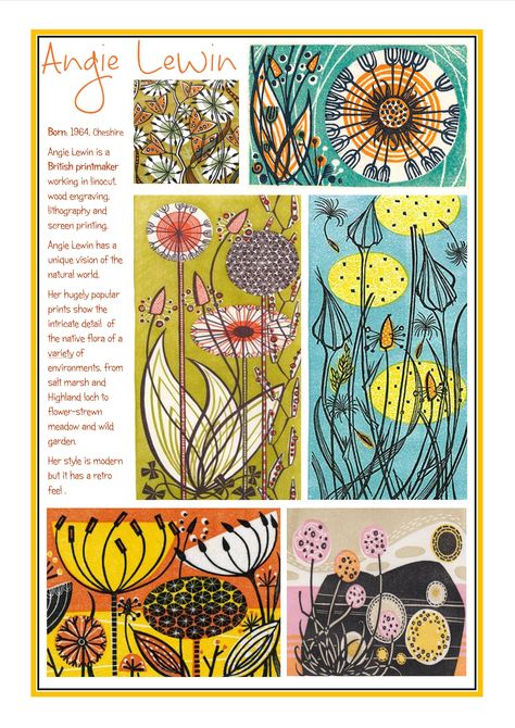 Angie Lewin, Art Handouts, Art History Lessons, Art Theory, Art Worksheets, Linocut Art, Art Curriculum, School Art Projects, Art Lesson Plans