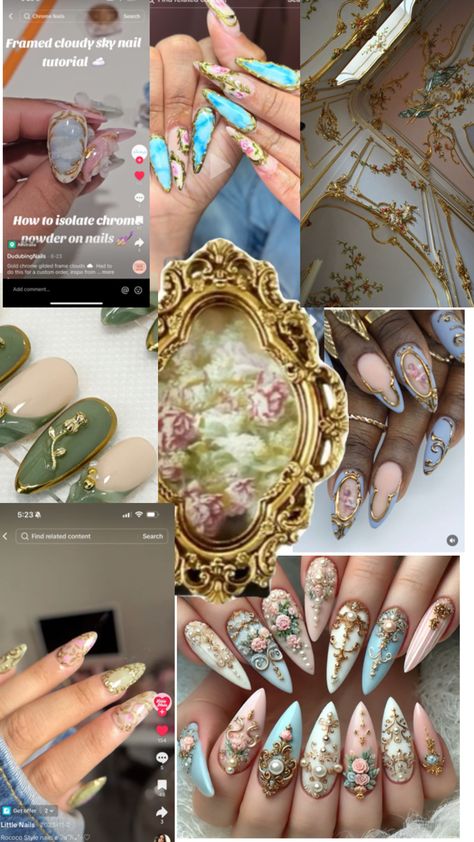 Rococo Nail Art, Baroque Nail Art, Marie Antoinette Nails, Rococo Nails, Baroque Nails, Nails Dip, Style Nails, Nail Sets, Cute Looks