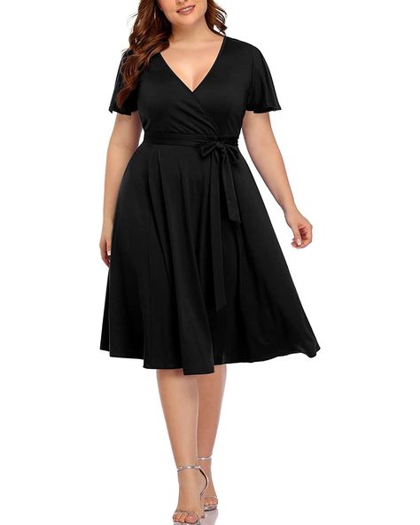 Black Dress Plus Size Casual, Plus Size Black Dress Casual, Black Plus Size Dress, Pinup Fashion, Plus Size Black Dresses, Soft Dramatic, Jordan Outfit, Dark Dress, Wrap Around Dress