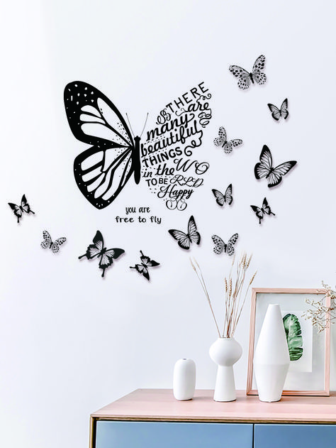 12pcs 3D Butterfly Sticker Switchboard Art Design, Switchboard Art, Switch Board Art, Wall Sticker Design, 3d Butterfly Wall Stickers, Chalkboard Designs, Kitchen Decor Themes, Terrarium Diy, Black Pvc