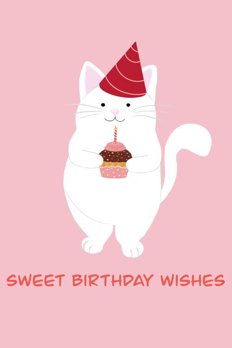 Sweet birthday wishes cat with birthday capcake illustration Cat Eating Cake, Sweet Birthday Wishes, Birthday Toast, Illustration Example, Cake Drawing, Cake Illustration, Sweet Birthday, Cat Cake, Cat Birthday