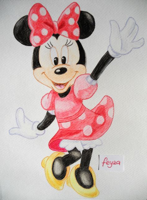 Minnie Mouse - Watercolor Pencils Movie Character Drawings, Draw Mickey Mouse, Easy Steps To Draw, Mouse Watercolor, Mickey Mouse Sketch, Steps To Draw, Minnie Mouse Drawing, Mickey Mouse Illustration, Disney Doodles