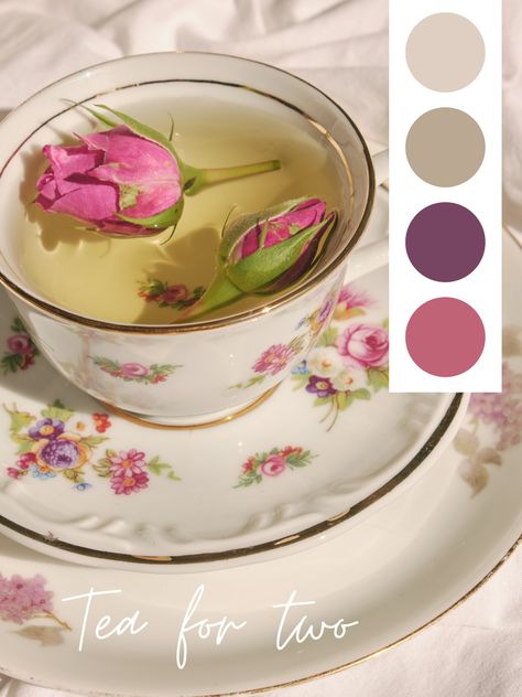 Tea for two, color palette, photography inspo, cottagecore, wedding palette inspo Color Palette Photography, Two Color Palette, Cottagecore Wedding, For Two, 45th Birthday, Tea For Two, Pastel Colour Palette, Wedding Palette, Learning Websites