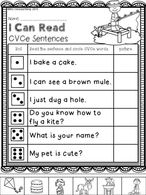 Download free printables at preview. I can read cVCe sentences. Summer review Literacy No Prep - Kindergarten. An excellent pack with a lot of sight word, short vowel, long vowel, spelling, vocabulary, word work, reading, fluency and other literacy activities and practice Kindergarten Tutoring, Ela Kindergarten, Sentence Formation, Printable Worksheets For Kindergarten, Vowel Practice, Writing Cvc Words, Summer Review, Cvc Word Families, Cvce Words