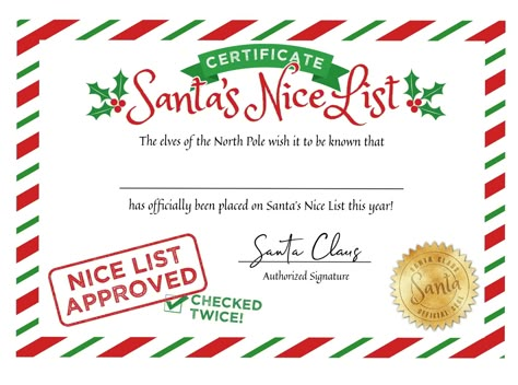 Santa Nice List Certificate Santas Nice List Certificate, Christmas Gift Tags From Santa, Elf On The Shelf Nice List Printable, Elf On The Shelf Nice List, Elf Nice List Free Printable, Santa Nice List Certificate Free Printable, Elf Certificate Free Printable, Santa Nice List Certificate Free, Santa Certificate Free Printable