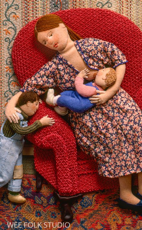 The Red Chair – SALLEY MAVOR Folk Studio, Relief Artwork, Wee Folk Studio, Diy Yarn Dolls, Salley Mavor, Barbie Car, Gifts For New Mothers, Crochet Slippers Free Pattern, Wee Folk