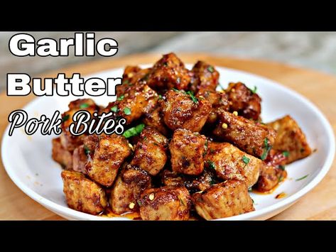 Garlic Butter Pork Bites, Pork Chop Bites, Easy Garlic Butter, Pork Bites, Making Fried Chicken, Boneless Pork Chops, Easy Pork, Fried Pork, Boneless Pork