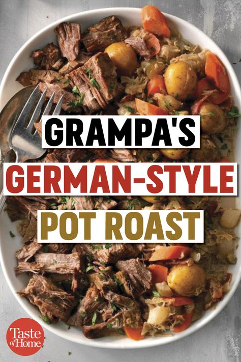 German Style Pot Roast, German Pot Roast Slow Cooker, Bavarian Pot Roast, German Food Recipes Dinners, Ineskohl Kitchen Recipes, German Crockpot Recipes, German Meals Traditional, Grilled Chicken Recipes Healthy, German Pot Roast Recipe