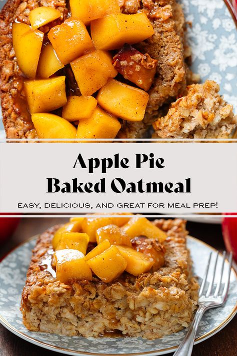 This Apple Pie Baked Oatmeal is the perfect make-ahead breakfast for fall and winter! It's really easy to, great for meal prep, and so comforting! It's crispy on the outside and soft on the inside with lots of apple flavor and warming spices. If you love apple pie, these baked oats are for you! They're simple and freezer-friendly. Apple Pie Baked Oatmeal, Baked Oatmeal Recipes Healthy, Thyme Simple Syrup, Apple Pie Oatmeal, Best Brunch Recipes, Mint Simple Syrup, Breakfast Appetizers, Baked Oatmeal Recipes, Baked Apple Pie