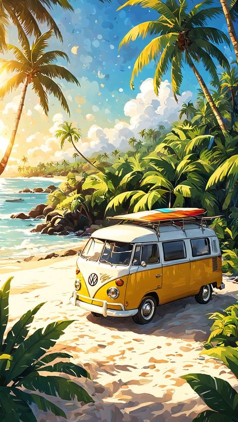 Volkswagen Bus Art, Beetle Vw, Volkswagen Minibus, Retro Bus, Bus Art, Vw Art, Volkswagen Van, Beach Cars, Vintage Volkswagen